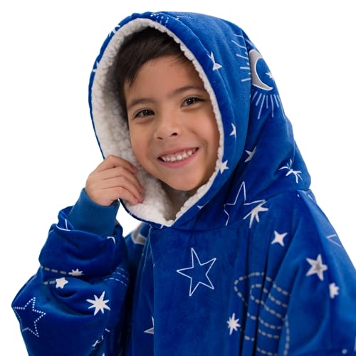 THE COMFY JR | The Original Oversized Microfiber & Sherpa Wearable Blanket for Kids, Seen On Shark Tank, One Size Fits All (Blue)