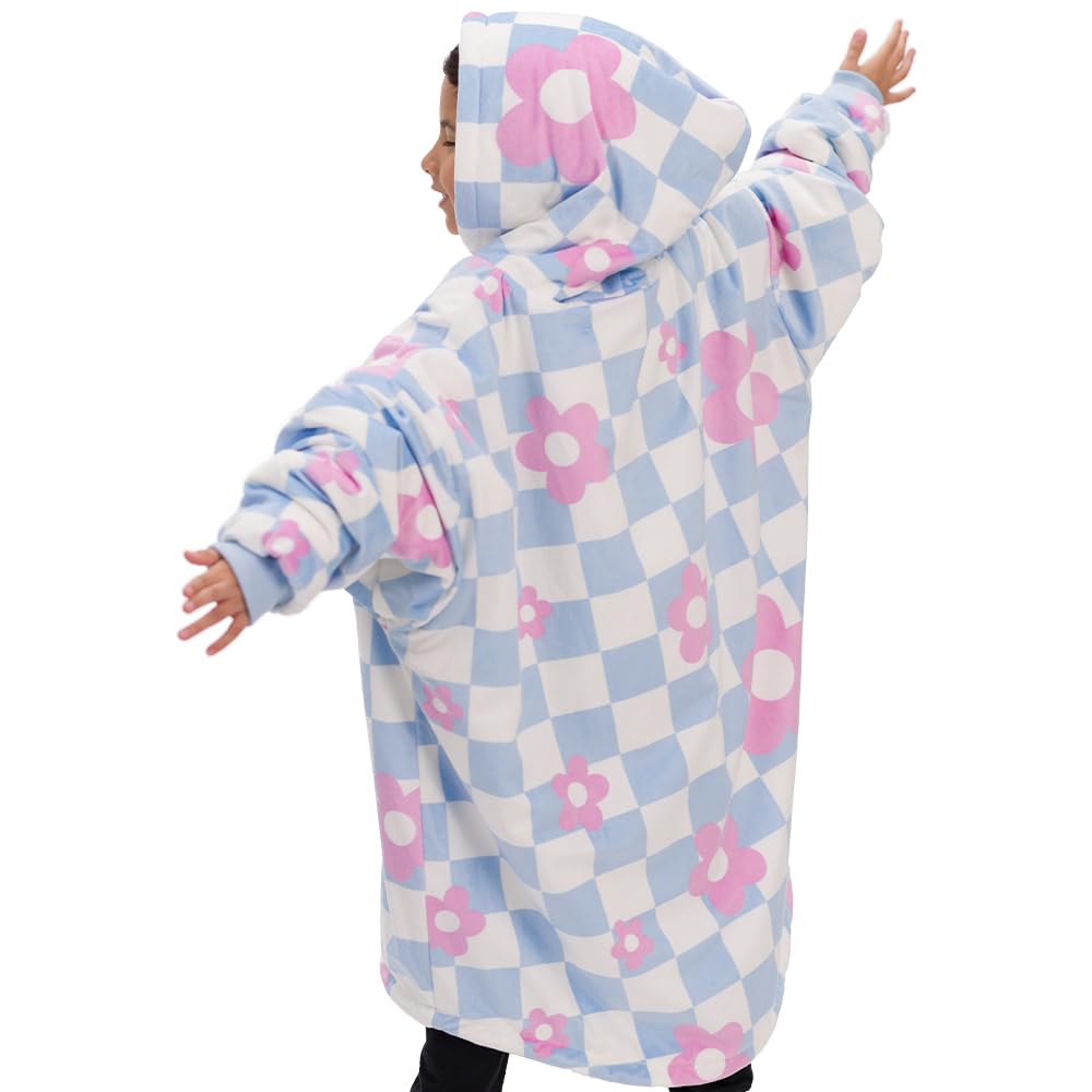 THE COMFY JR | The Original Oversized Microfiber & Sherpa Wearable Blanket for Kids, Seen On Shark Tank, One Size Fits All (Blue)