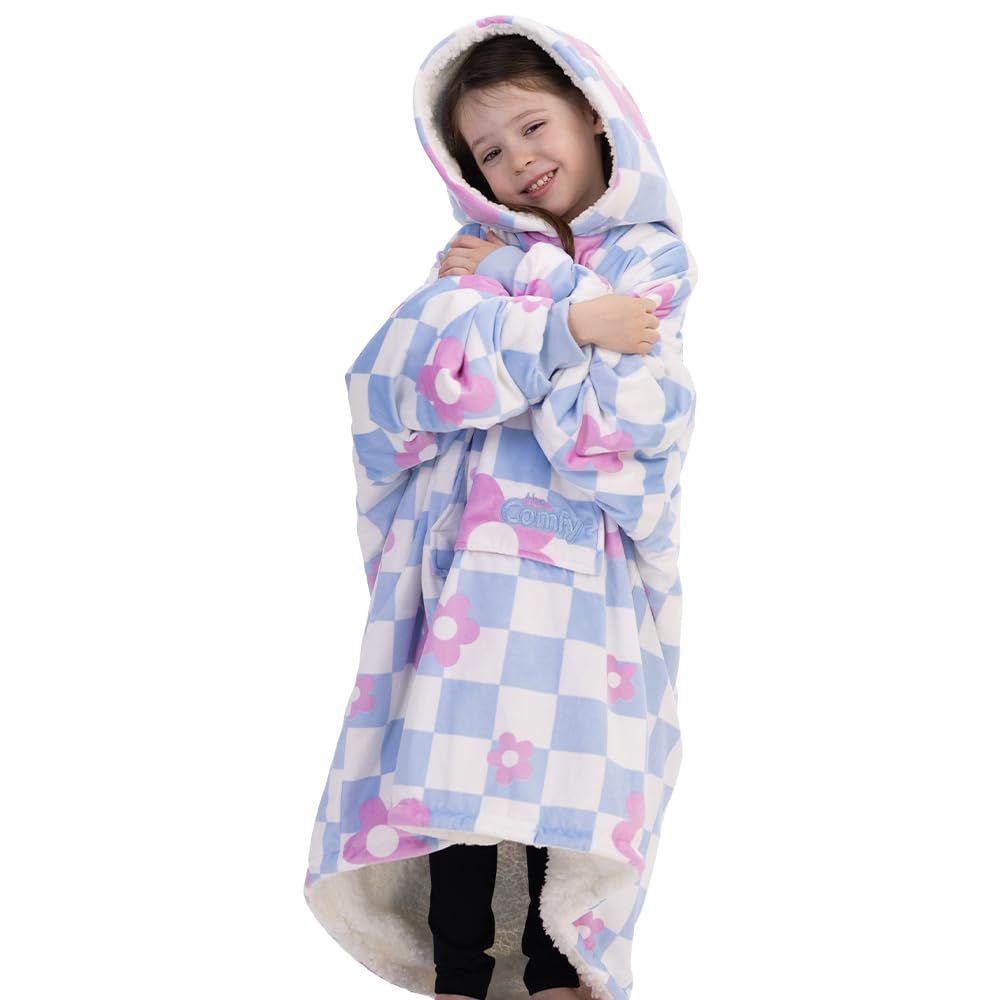 THE COMFY JR | The Original Oversized Microfiber & Sherpa Wearable Blanket for Kids, Seen On Shark Tank, One Size Fits All (Blue)