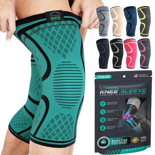 Modvel Knee Compression Sleeve for Knee Pain Relief & Knee Support - Pack of 2 Knee Sleeves for Women & Men, 1 Pair of Knee Brace for Running, Workout, Sports, & Injury Recovery - X-Small, Black/Gray