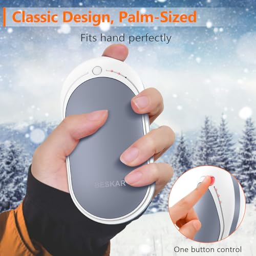 BESKAR Rechargeable Hand Warmer, 5200mAh Electric Hand Heater, Double-Sided Heating, USB Quick Charge, Portable Pocket Hand Warmer for Outdoor, Golf, Raynauds - Winter Gift