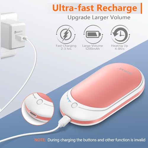 BESKAR Rechargeable Hand Warmer, 5200mAh Electric Hand Heater, Double-Sided Heating, USB Quick Charge, Portable Pocket Hand Warmer for Outdoor, Golf, Raynauds - Winter Gift