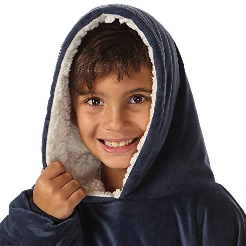 THE COMFY JR | The Original Oversized Microfiber & Sherpa Wearable Blanket for Kids, Seen On Shark Tank, One Size Fits All (Blue)