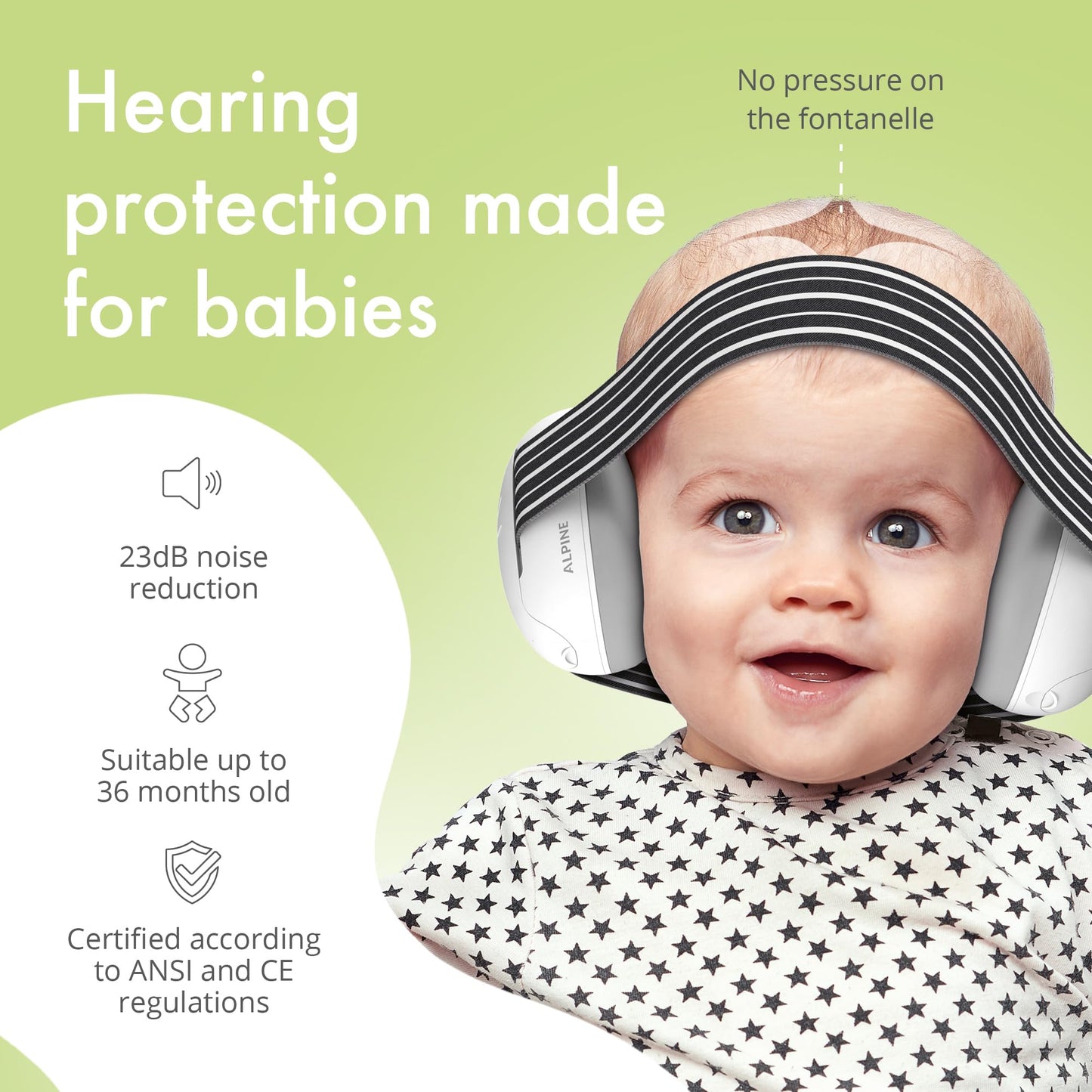 Alpine Muffy Baby Ear Protection for Babies and Toddlers up to 36 Months - CE & ANSI Certified - Noise Reduction Earmuffs - Comfortable Headphones Against Hearing Damage & Improves Sleep - Green